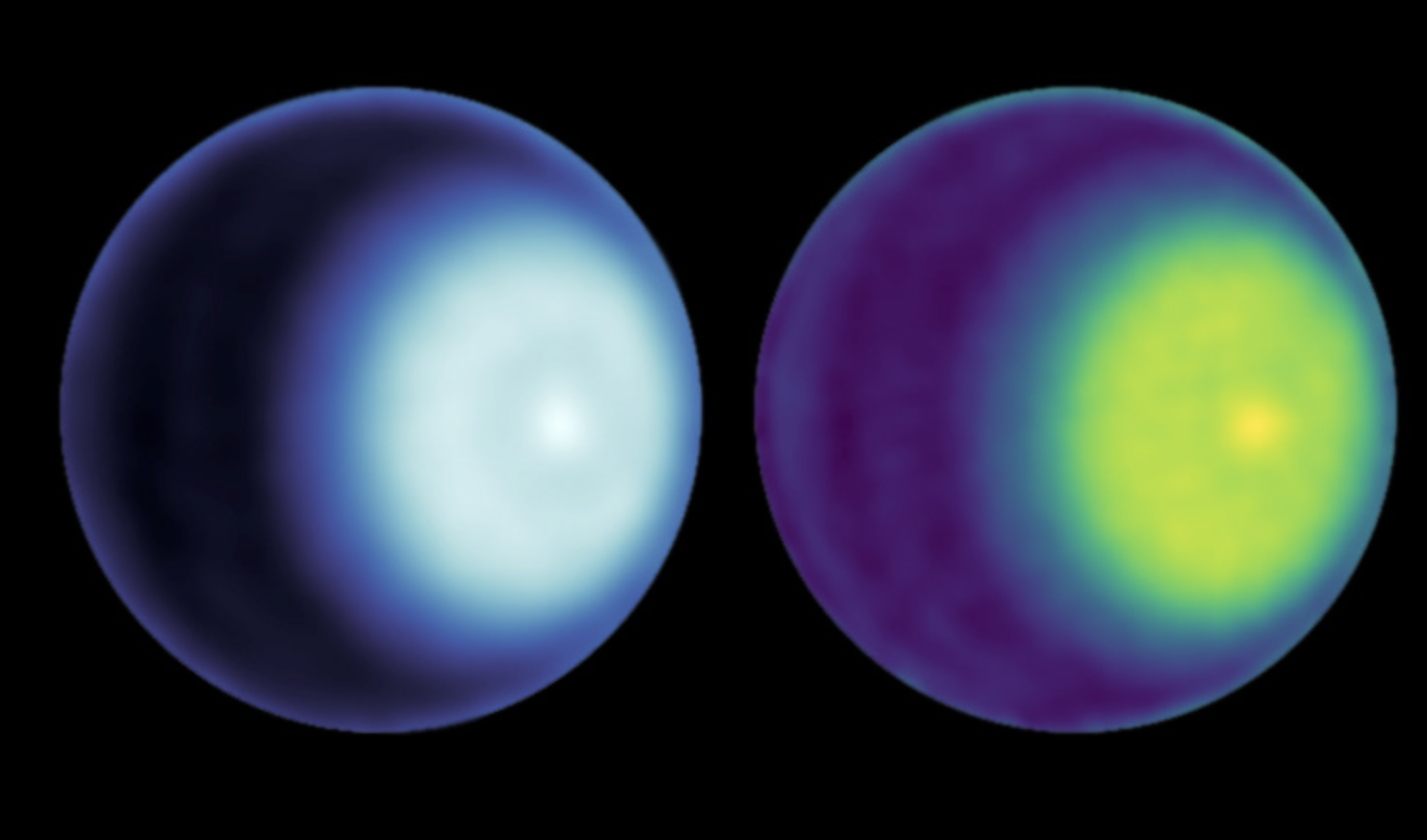 There's a polar vortex of Uranus: In these images, it's the brighter colored dot at right-center.