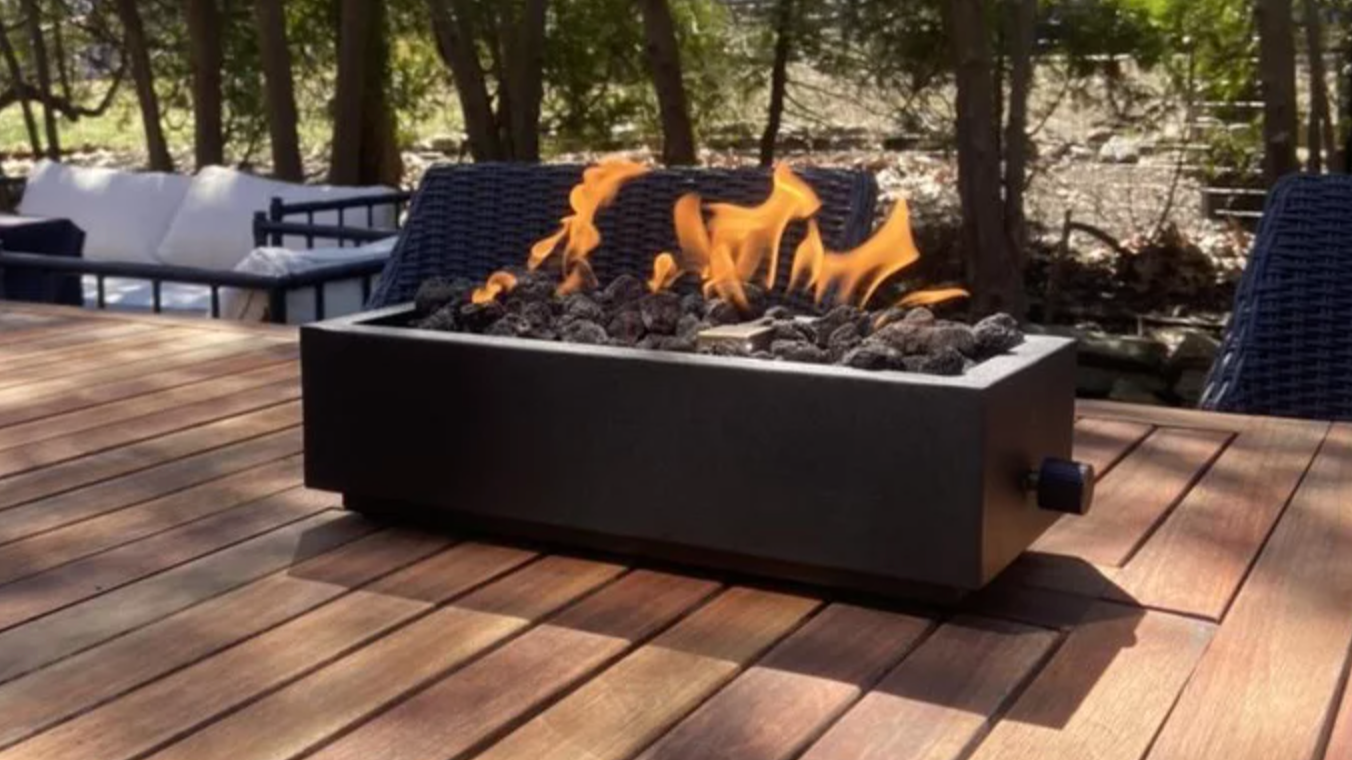 tabletop fire pit on wood table 