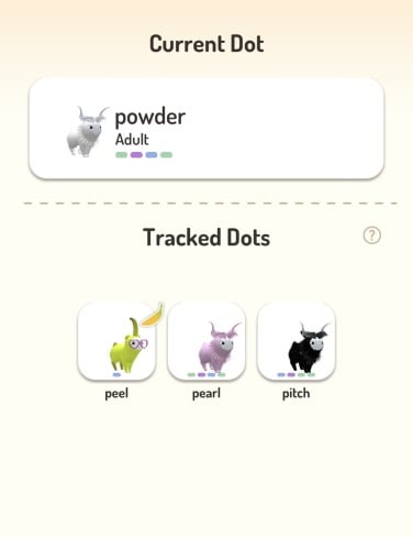 Game screenshot of my peridot family: Powder, Peel, Pearl, and Pitch