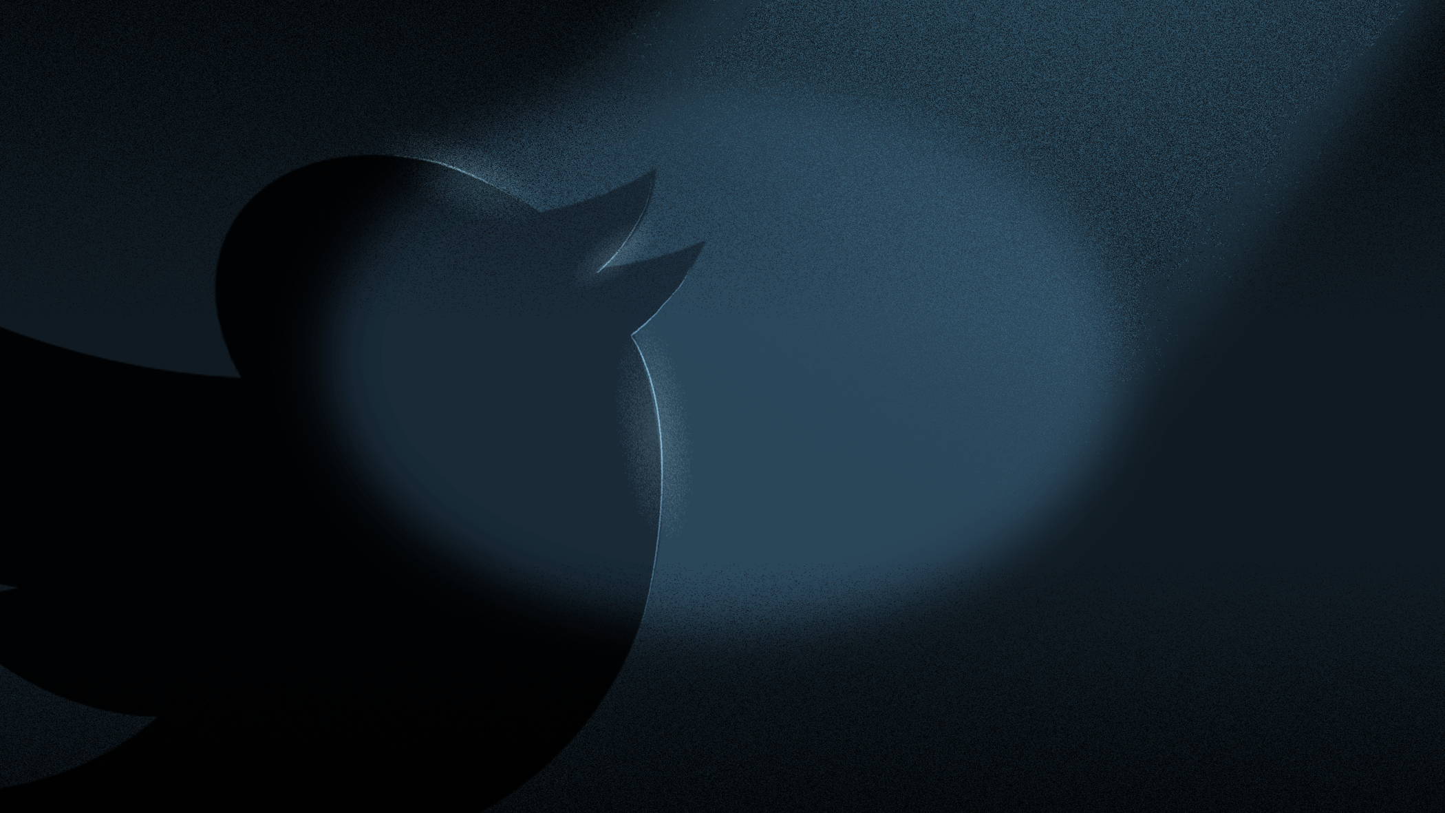 A dark illustration of the Twitter bird logo under a spotlight.