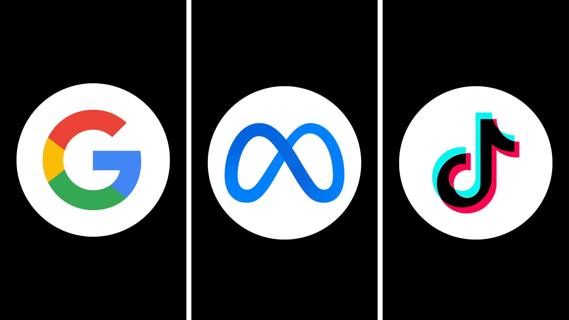The logos of Google, Meta, and TikTok.