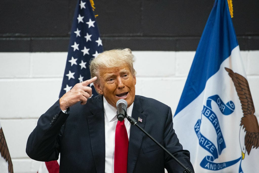 Former US President Donald Trump speaks during a visit to a Team Trump Volunteer Leadership Training, at the Grimes Community Complex in Grimes, Iowa, US, on Thursday, June 1, 2023.