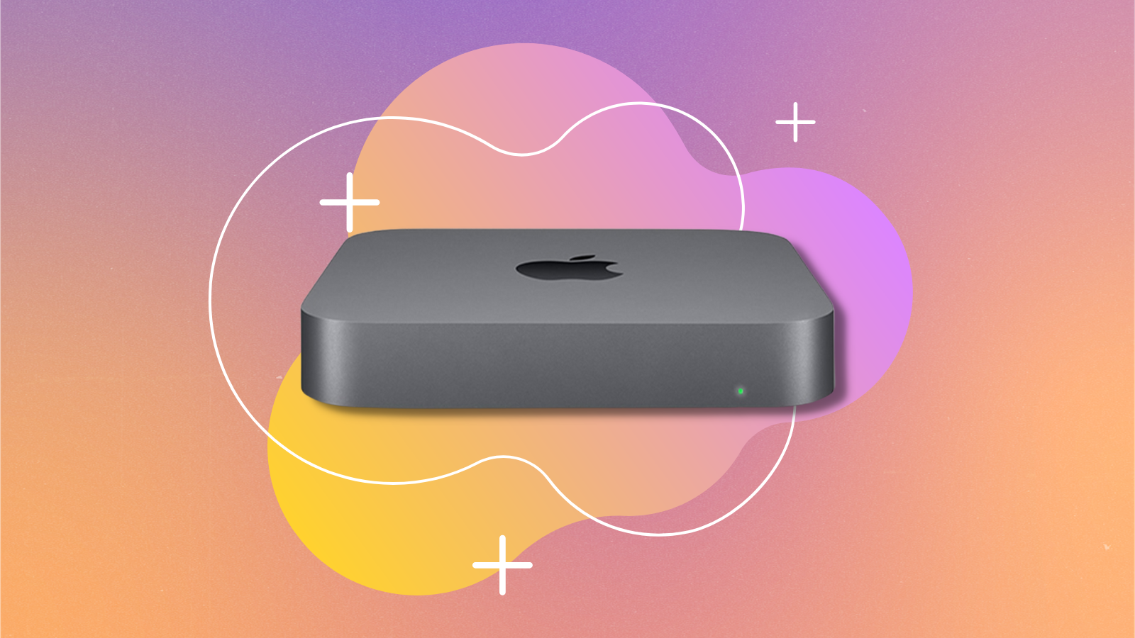 mac mini with pink and orange toned background