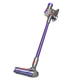 cordless stick vacuum in purple with silver and red accents