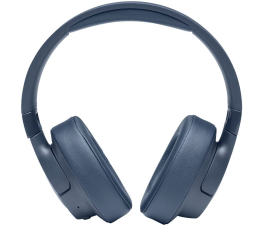 blue wireless headphones against a white background