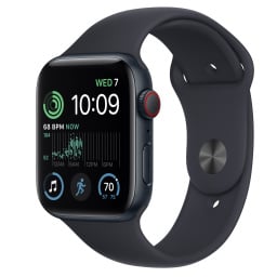 The Apple Watch SE (2nd gen) shown in a dark color over a white background