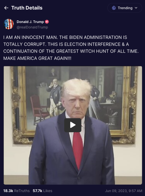 A screenshot of Donald Trump's post on Truth Social.