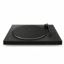 Black Sony belt drive turntable on a white background