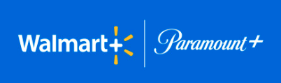walmart+ and paramount+ logos side by side