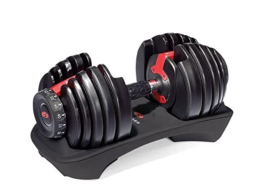 black dumbbell with red accents