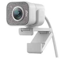 white streaming camera with clip