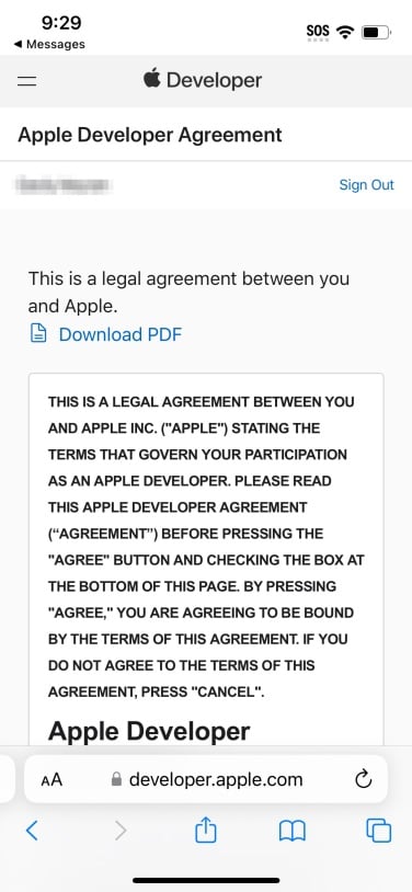 Apple legal agreement for participating in the developer program