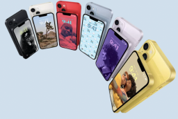 Multiple iphones with different color backgrounds