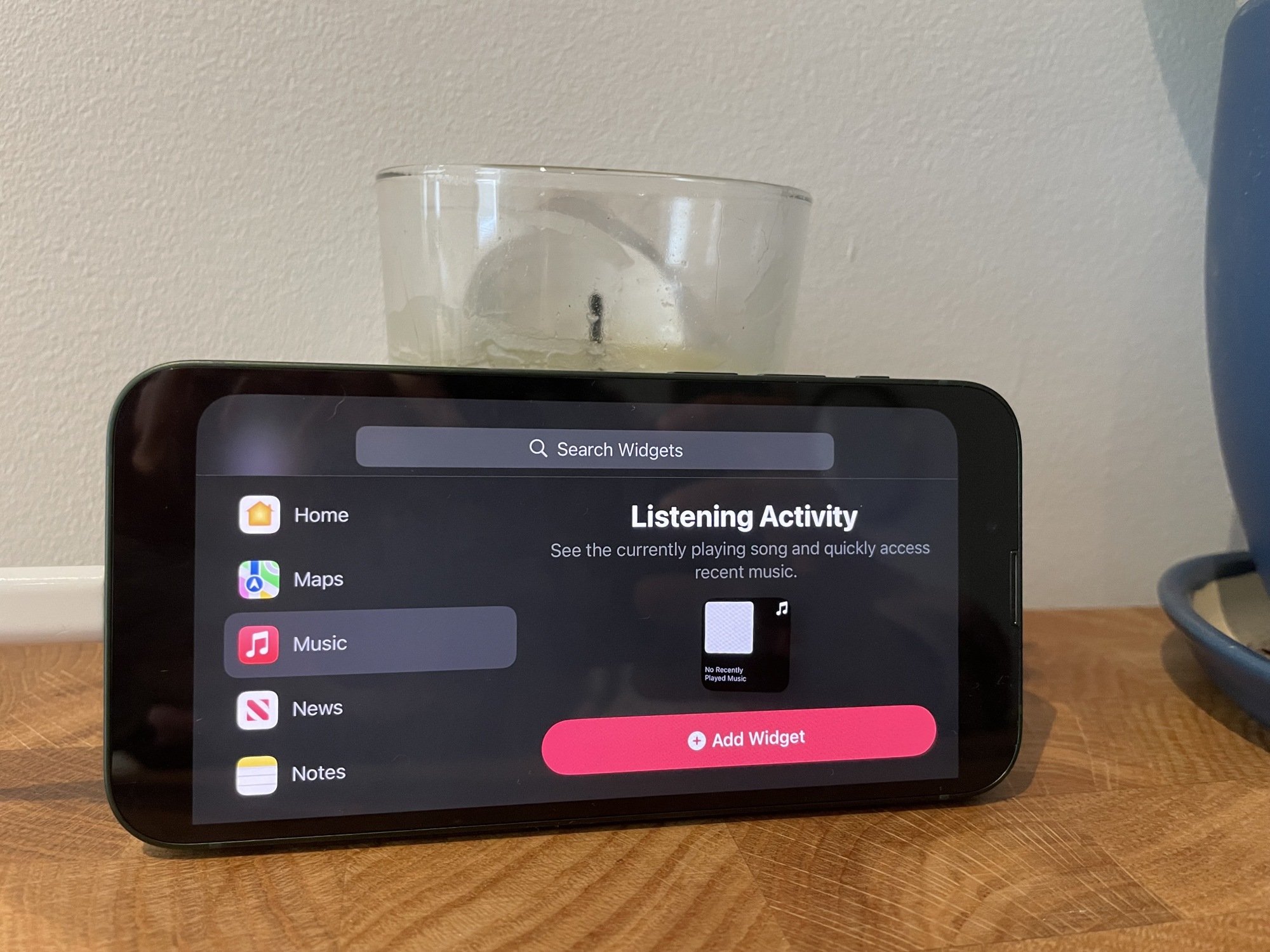 StandBy on iOS 17 showing the option to add the Apple Music widget