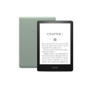 Kindle Paperwhite tablet shown from front and back, with green-colored back.