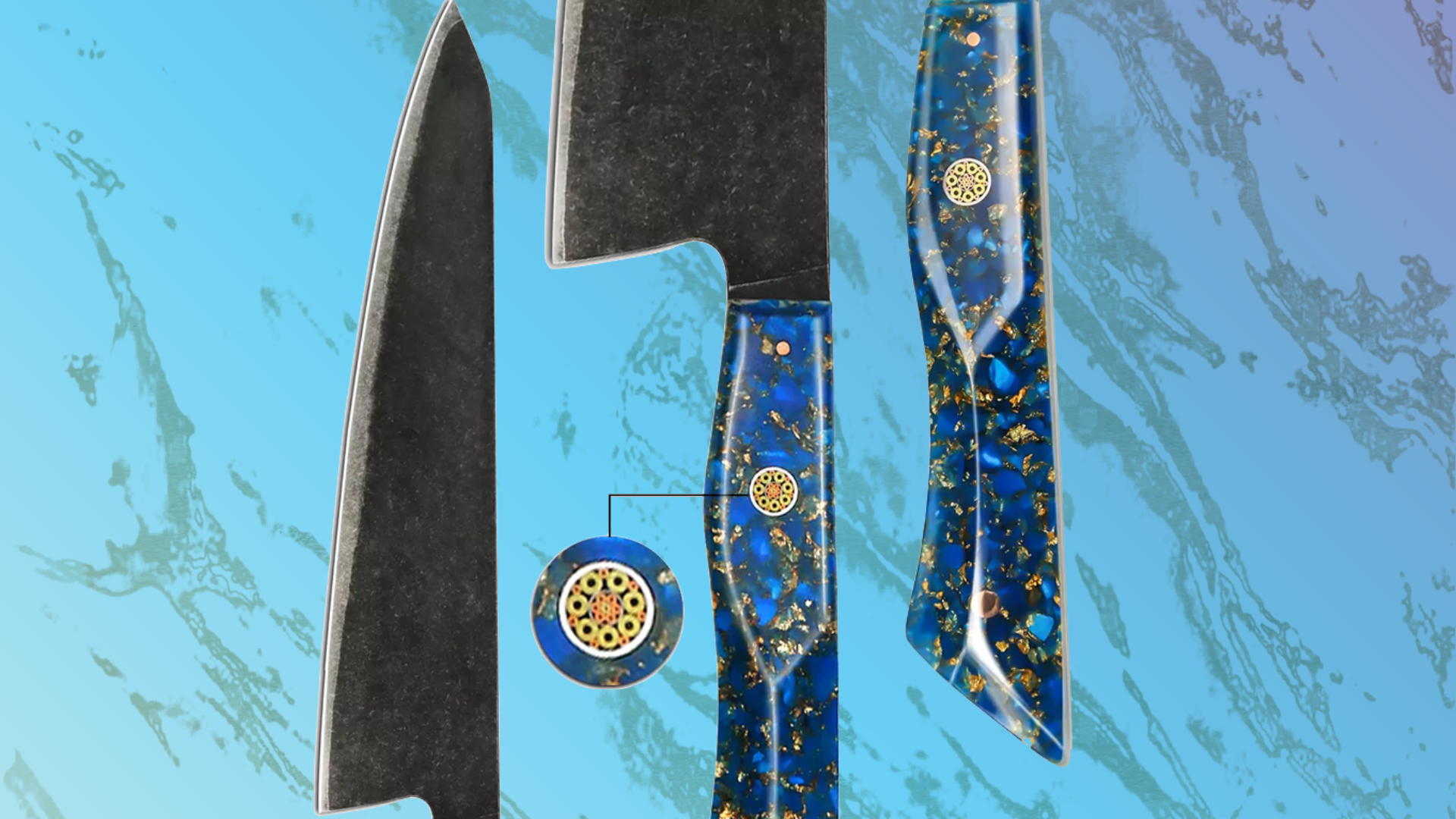 three knives on a blue background