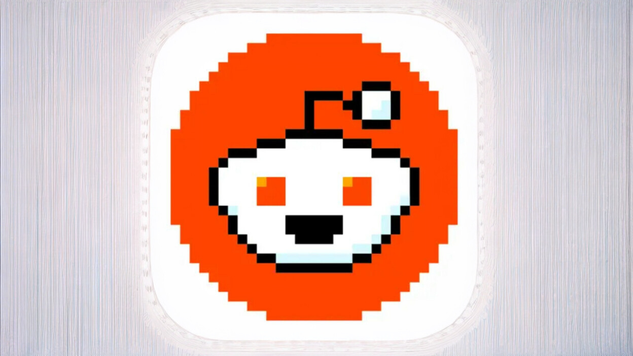 Reddit's new pixel art icon, showing a white oval-faced alien character with an antenna on an orange-red background.