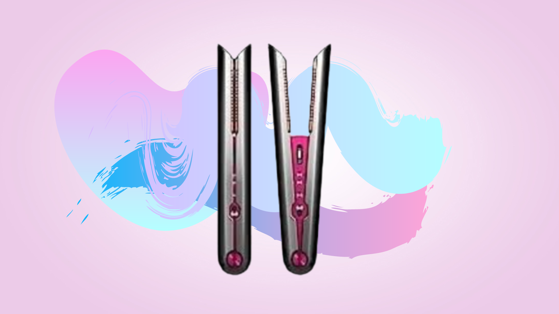 vertical dyson corrale hair straightener against pink background