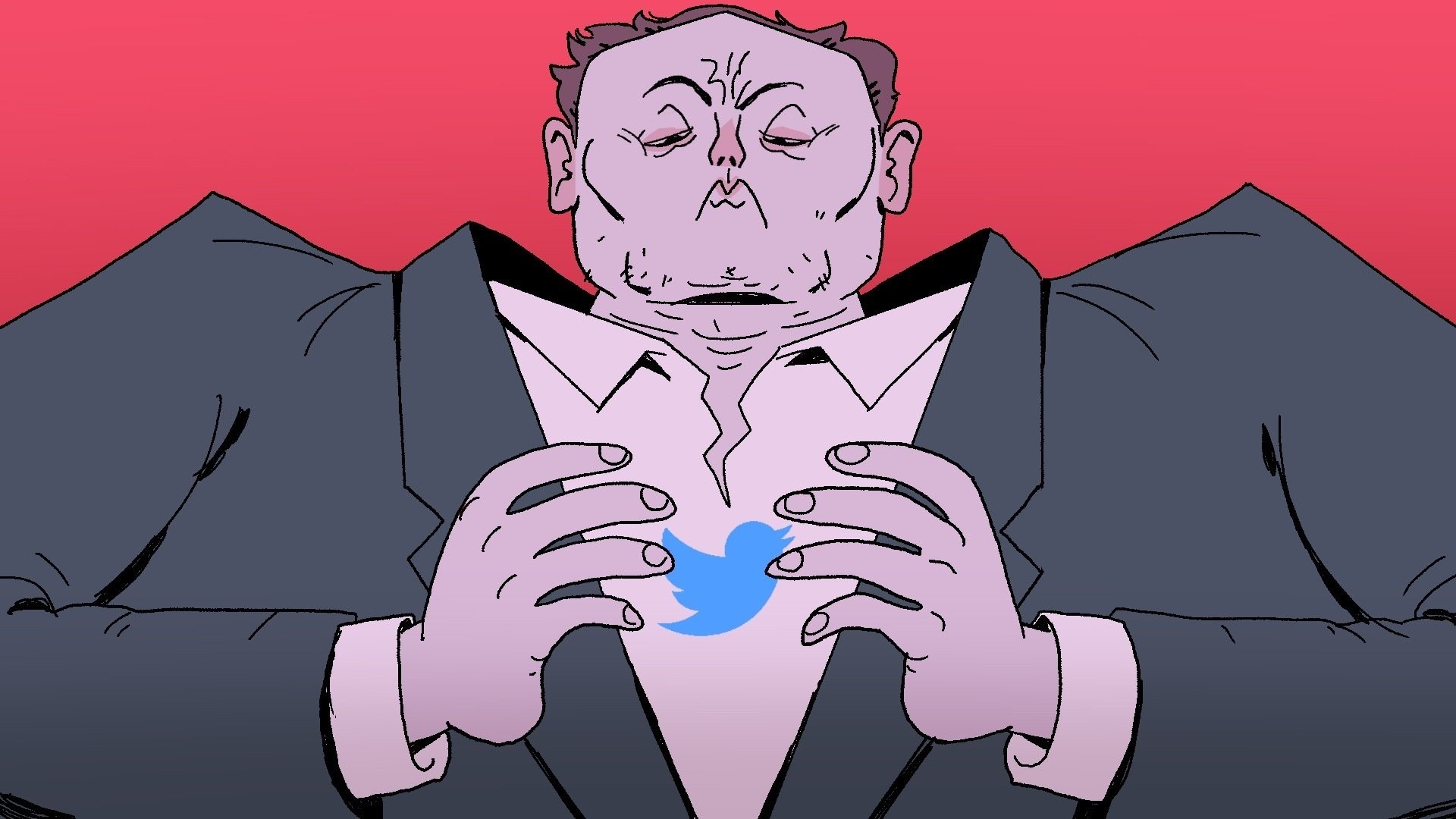 Elon Musk holding the blue bird of the Twitter logo in his hands.