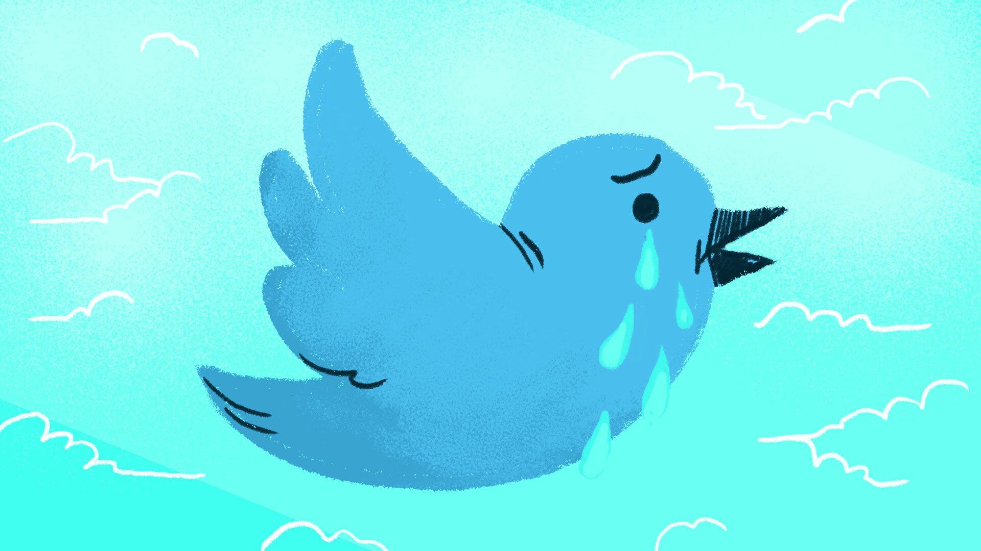 The Twitter bird sweating and crying.