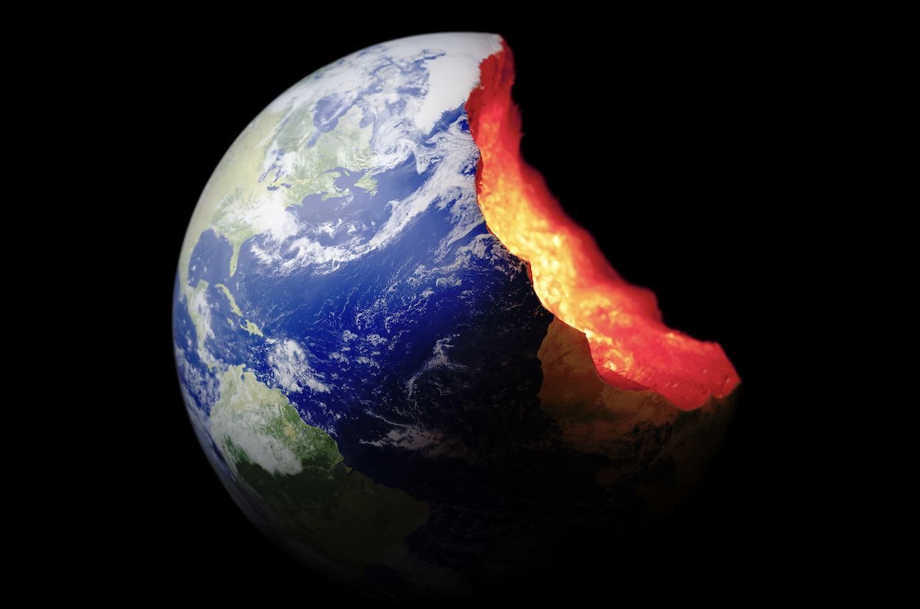 an artist's illustration showing the inside of Earth resembling fire