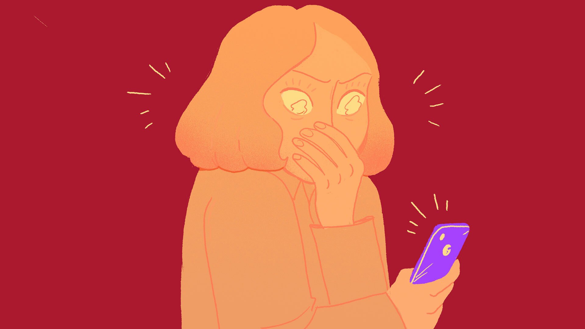 An illustration of a woman looking at a smartphone.