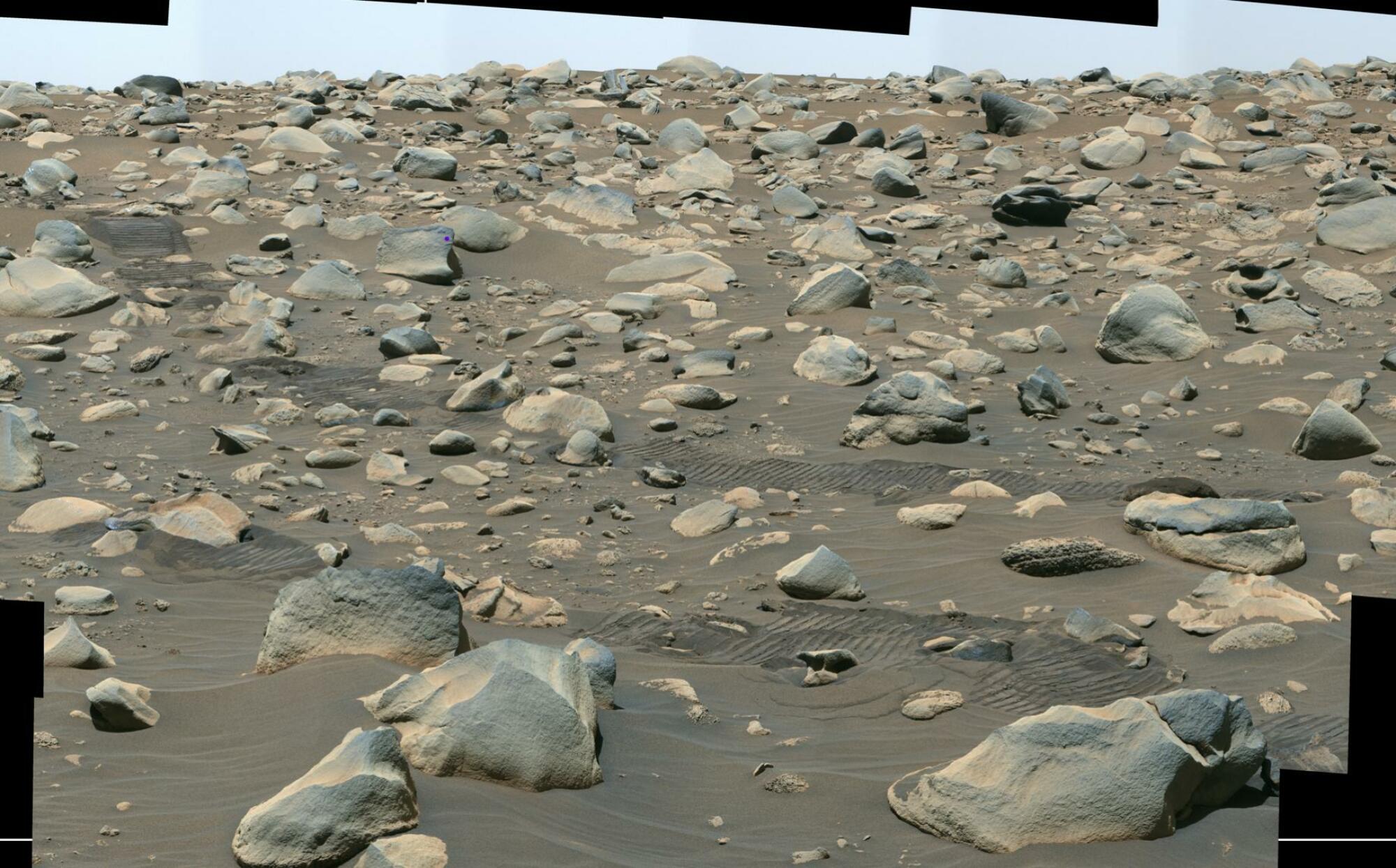 A boulder field spotted by NASA's Perseverance rover in the planet's Jezero Crater.
