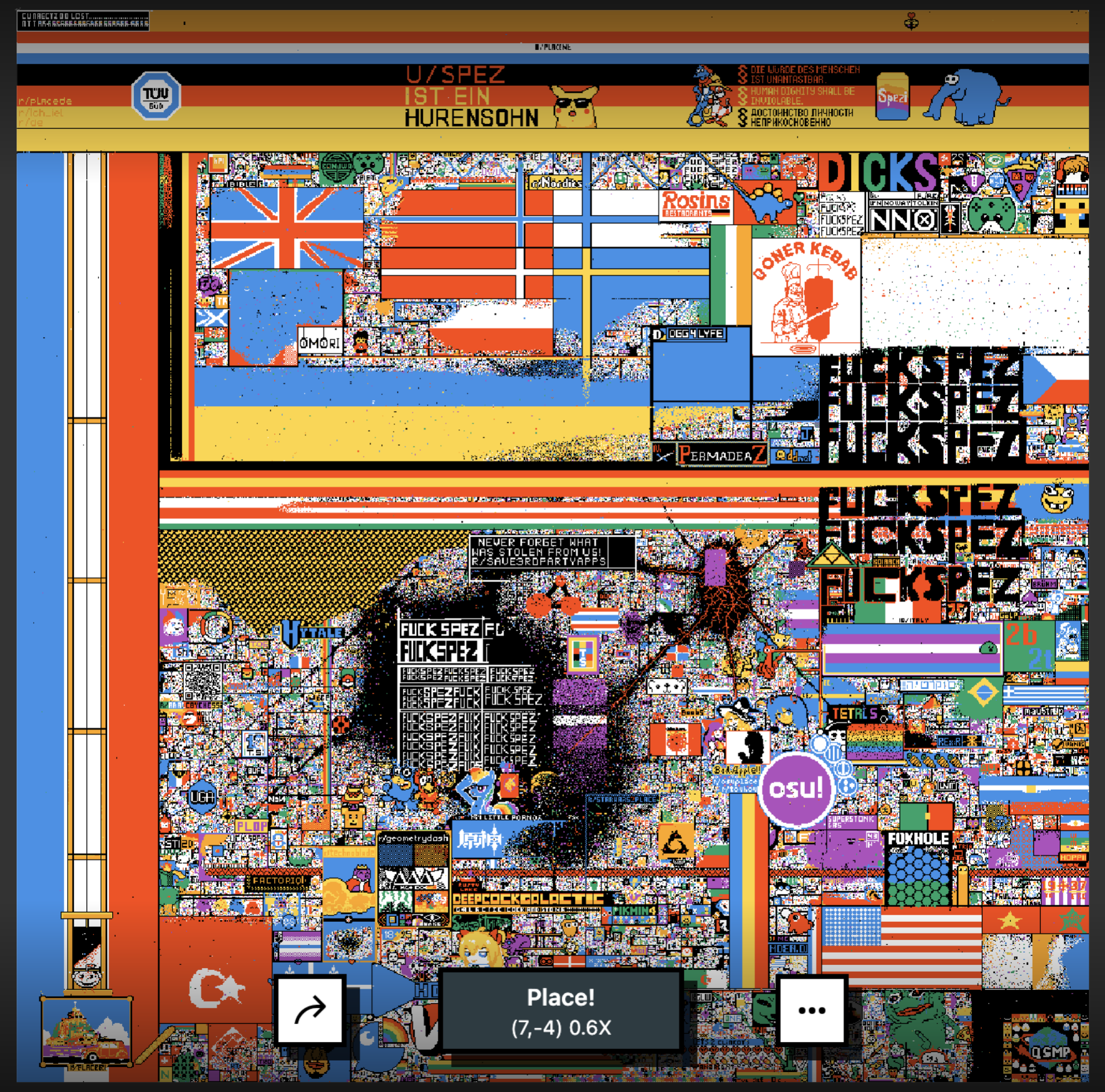 A screenshot of r/place on Reddit.