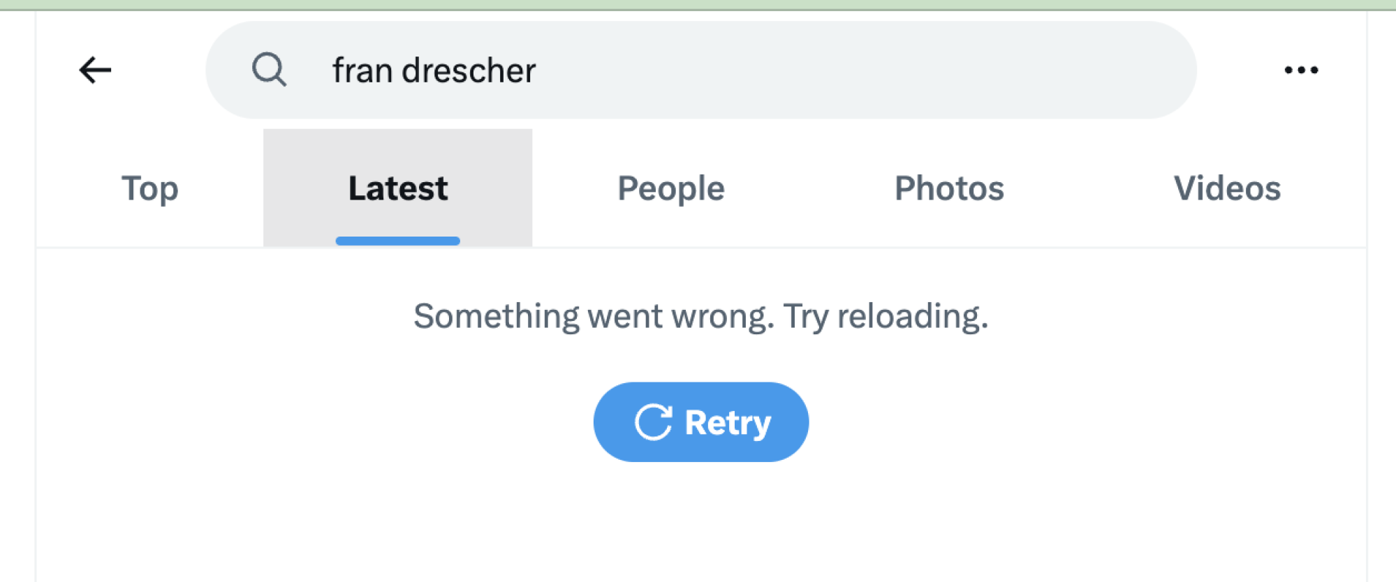a Twitter search showing an error in the Latest tab