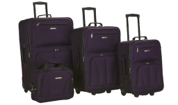 4-piece luggage set in deep purple against white background