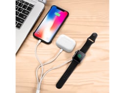 3-in-1 charger charging an iphone, apple watch and airpods