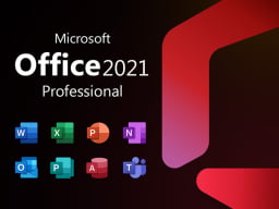 The Microsoft Office 2021 logo surrounded by icons of the software it includes