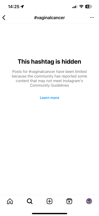 A screenshot from Instagram with the words "this hashtag is hidden"