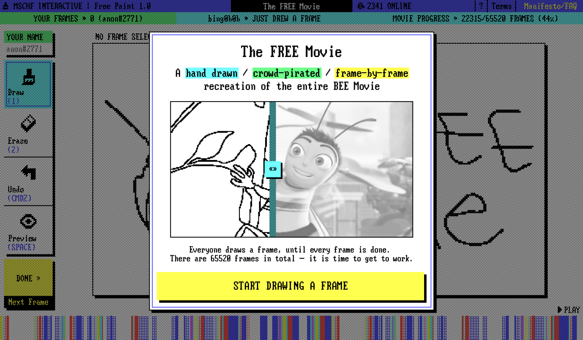 MSCHF 'The Free Movie' project showing a tracing of a movie frame