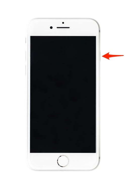 iPhone 8 with an arrow pointing to the right side button