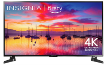 Insignia TV with harbor and colorful sky screensaver
