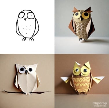 A sketch of an owl, origami-style.