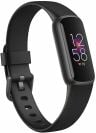 Fitbit Luxe with a black band over a white background