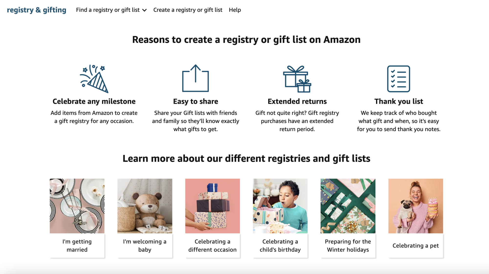 A screenshot of the Amazon Registry and Gifting page.