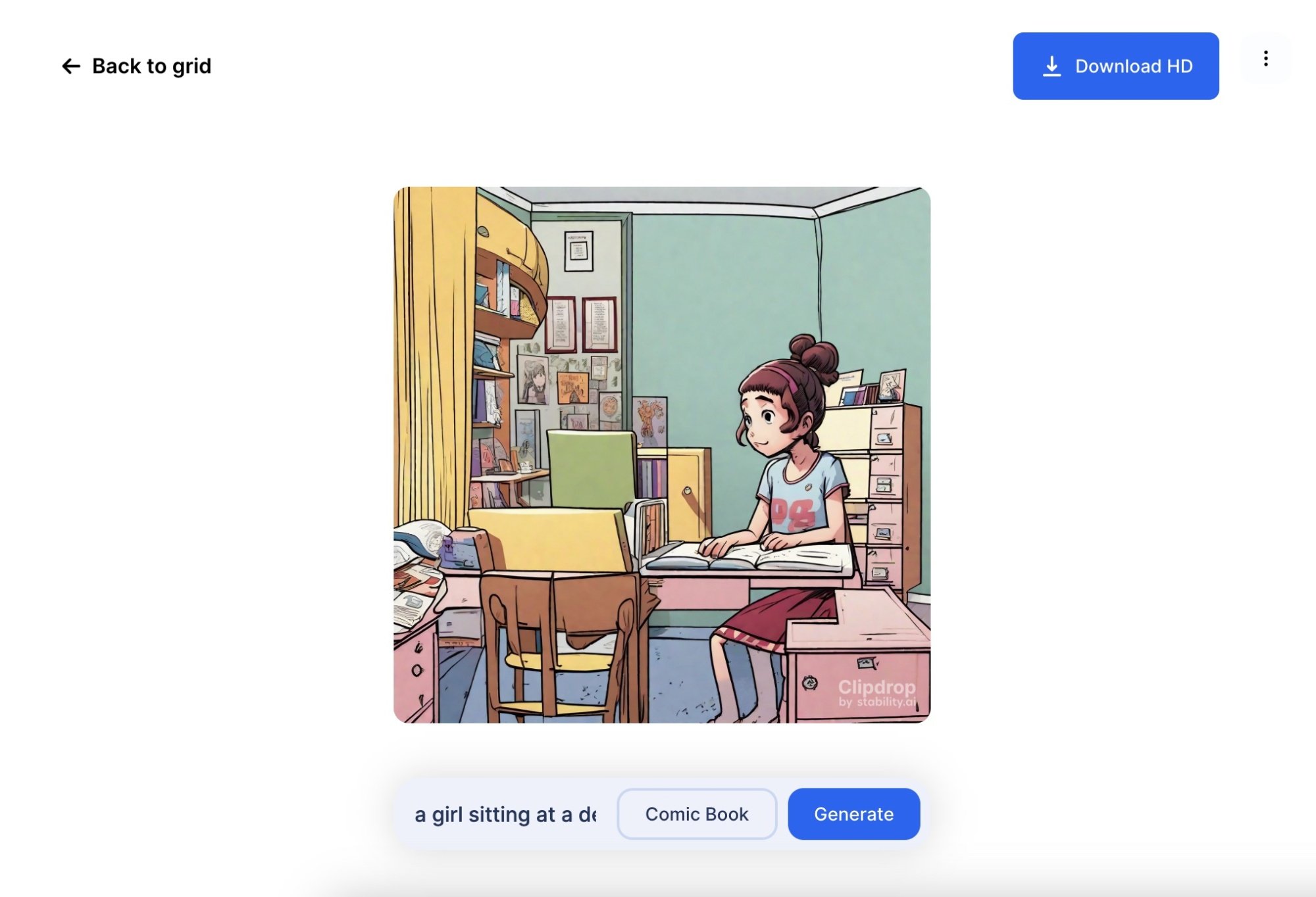 An example of using Stable AI, with an image of a girl sitting at a desk in the middle.