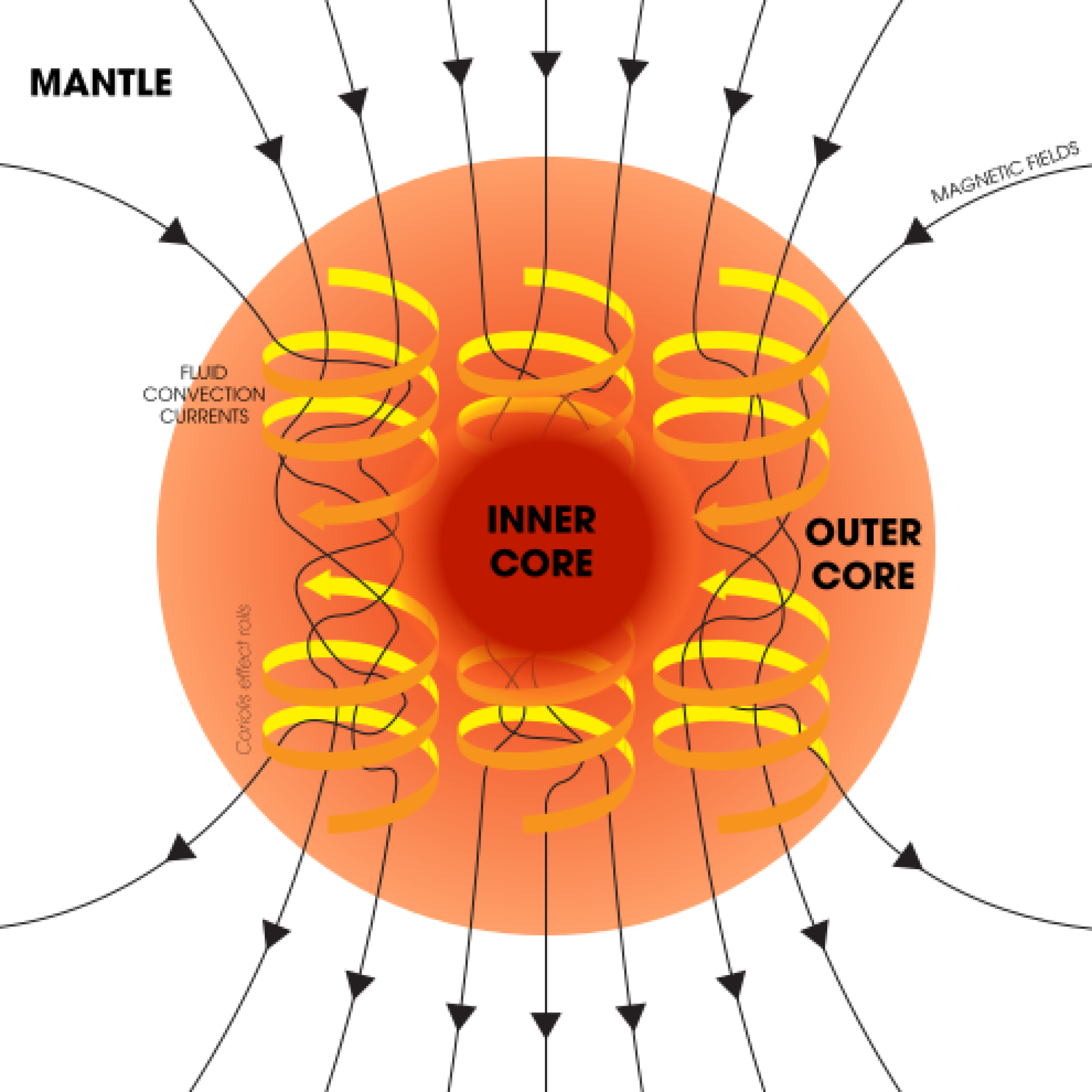 electric currents created in the outer core that produce Earth's magnetic field