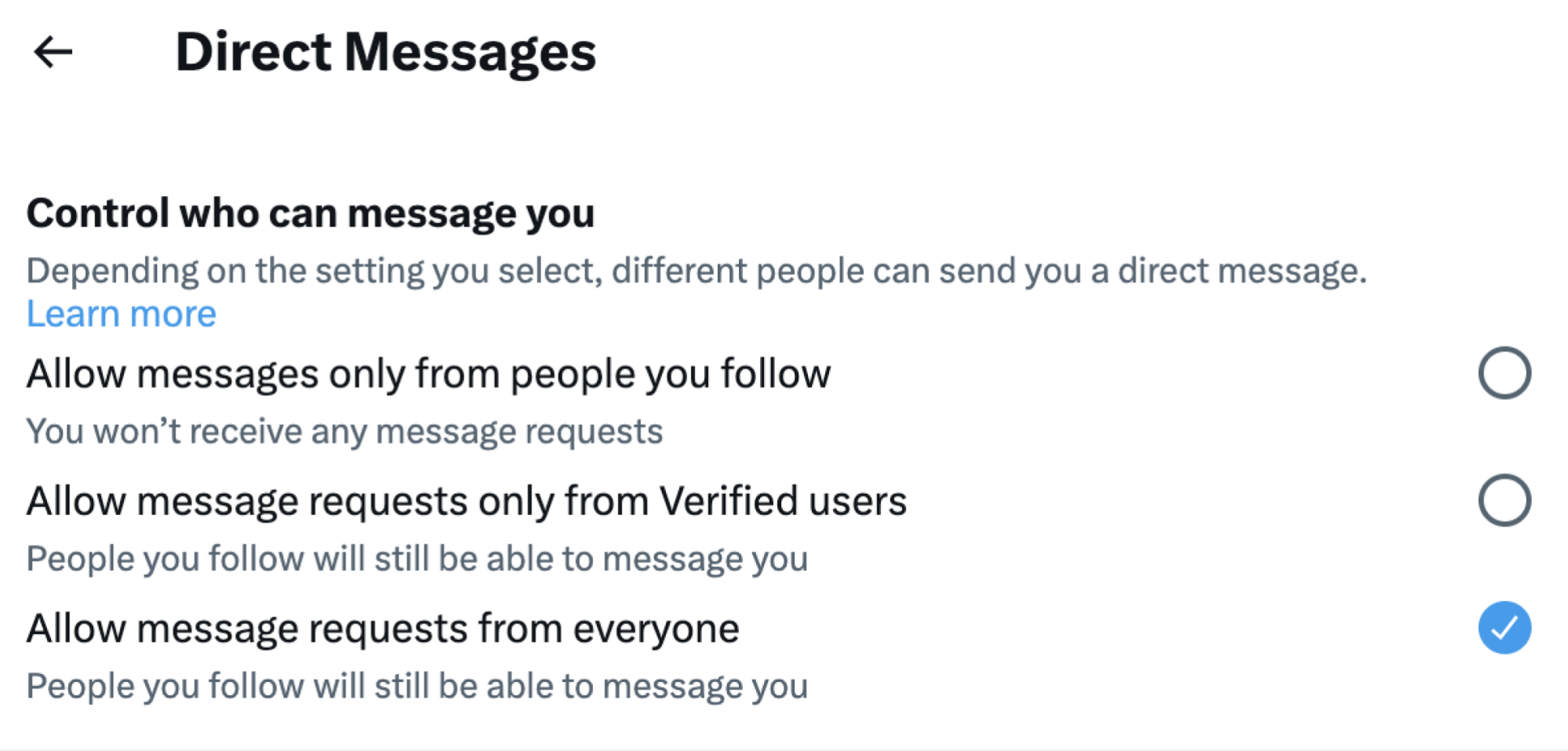 Twitter DM options