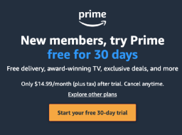 Amazon Prime sign up landing page with free trial button