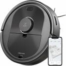 Roborock robot vacuum and smartphone with 3D map of room on screen