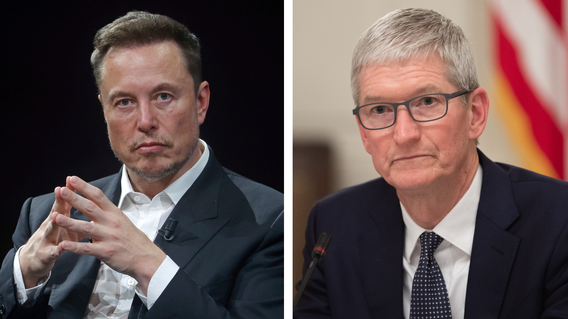 Elon Musk on the left, Tim Cook on the right