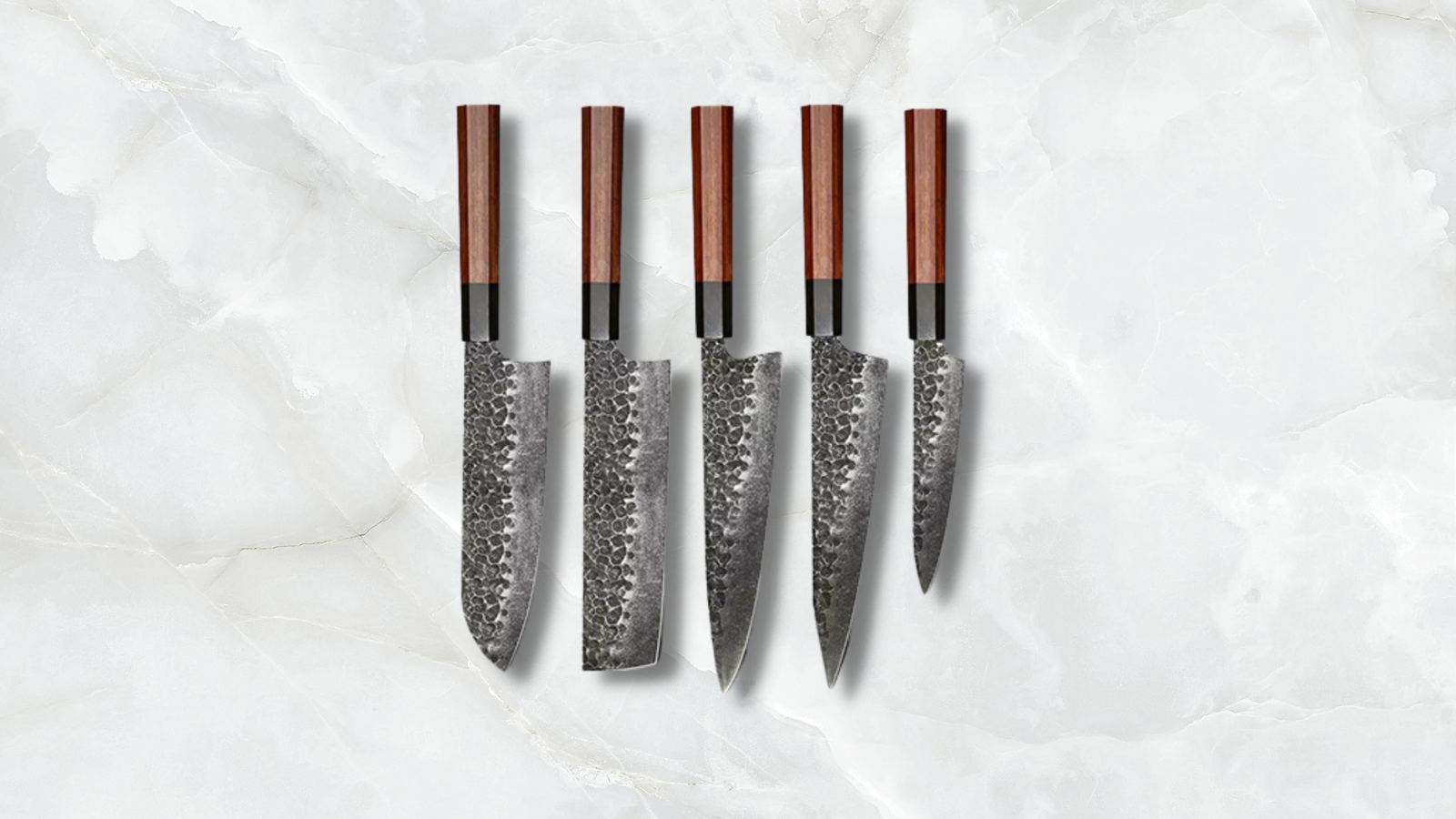 Ryori knife set with grey and white background
