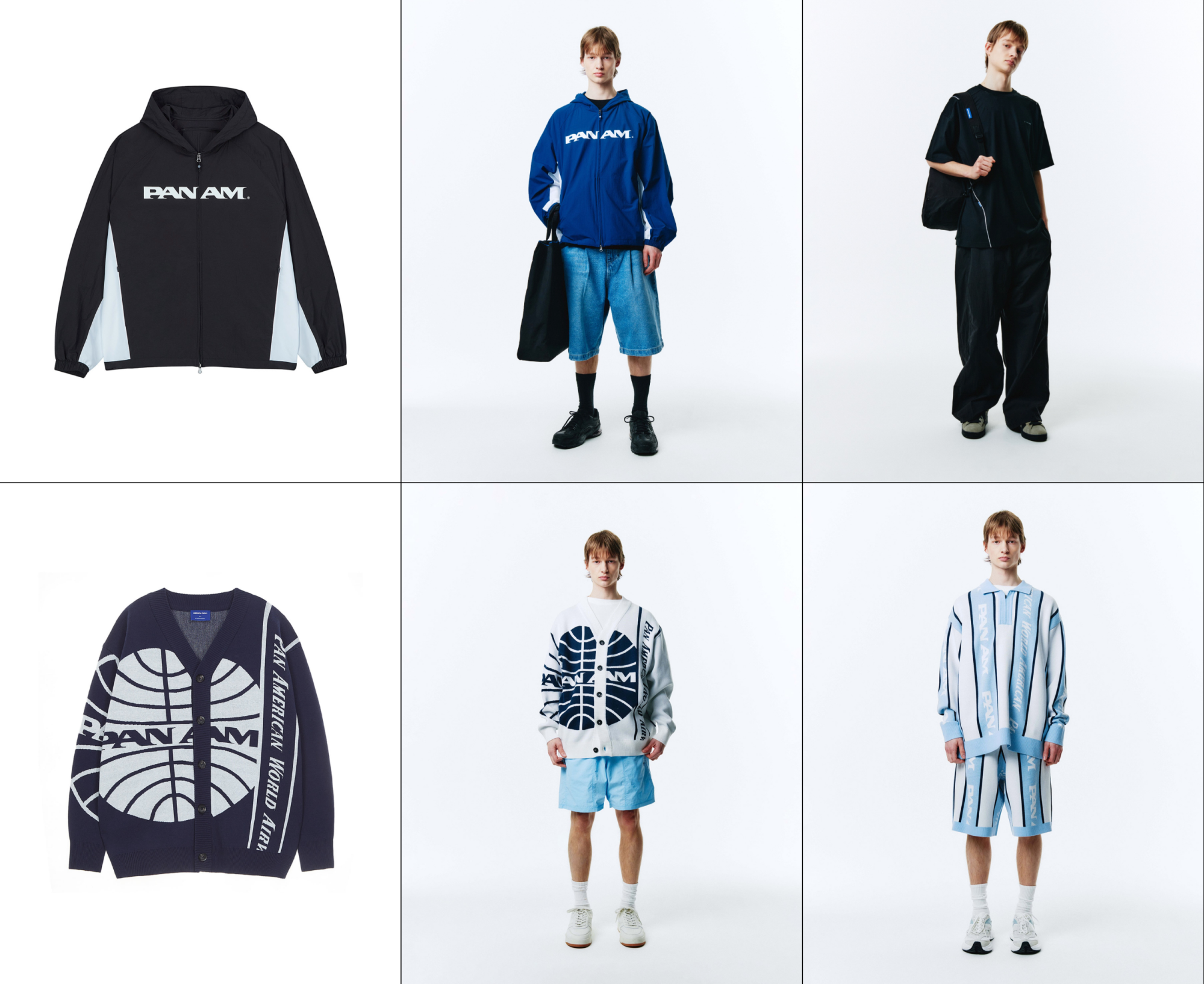 Site listings for PanAm streetwear, including sweatshirts and cardigans.