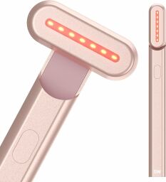 The Solawave 4-in-1 Radiant Renewal Skincare Wand in a rose gold color shown close up and far
