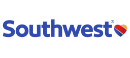 Southwest Airlines logo and striped heart on white background