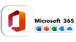 The Microsoft logo surrounded by icons representing Microsoft Office apps
